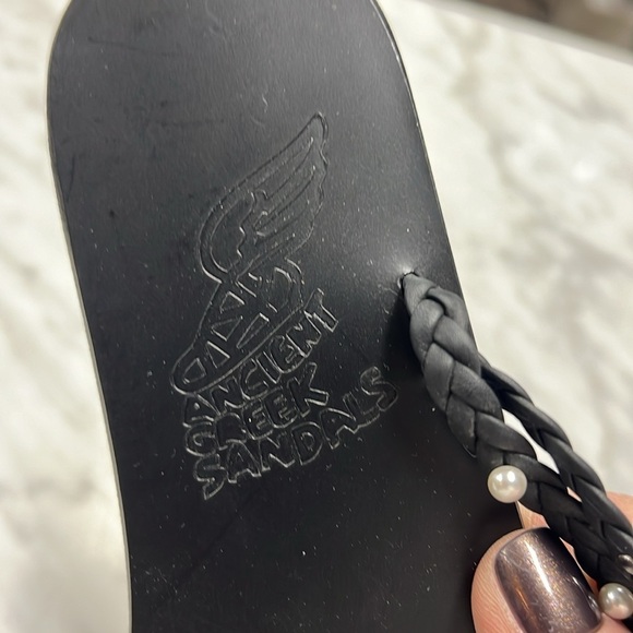 Ancient Greek NEW Eleftheria Imitation Pearls and Braided Black Leather Sandal 6 - Picture 9 of 13